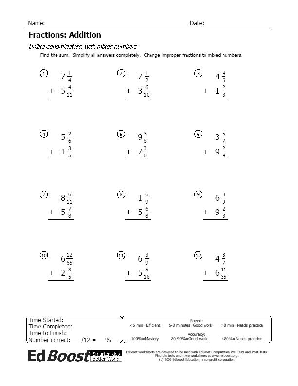 Easy Adding Mixed Numbers Worksheet