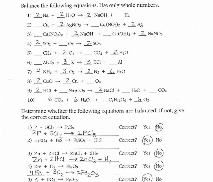Balance Chemical Equations Worksheet For Grade 7