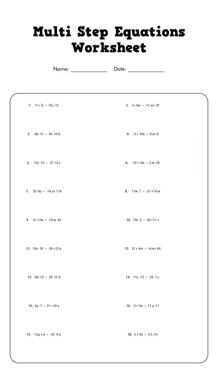 Solving Two Step Equations Worksheet Answer Key 8Th Grade