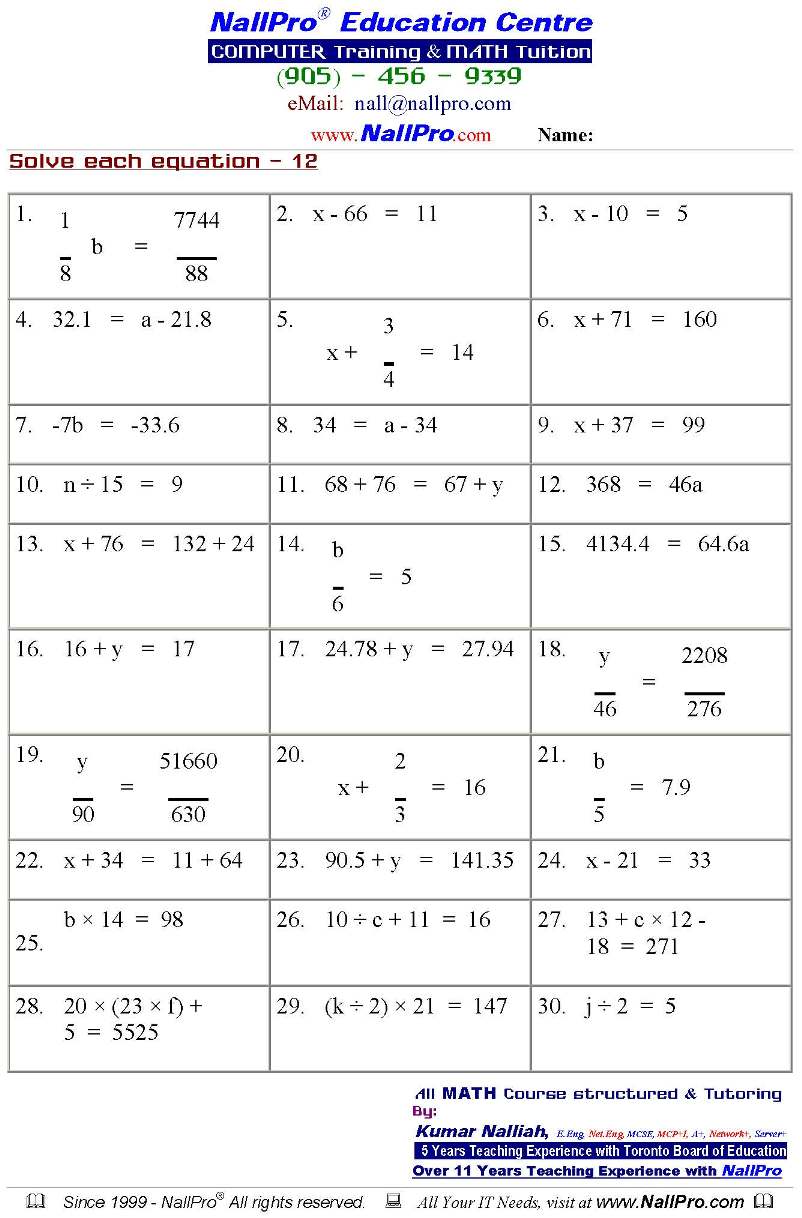 Free Math Worksheets For Grade 7 Integers free square root worksheets