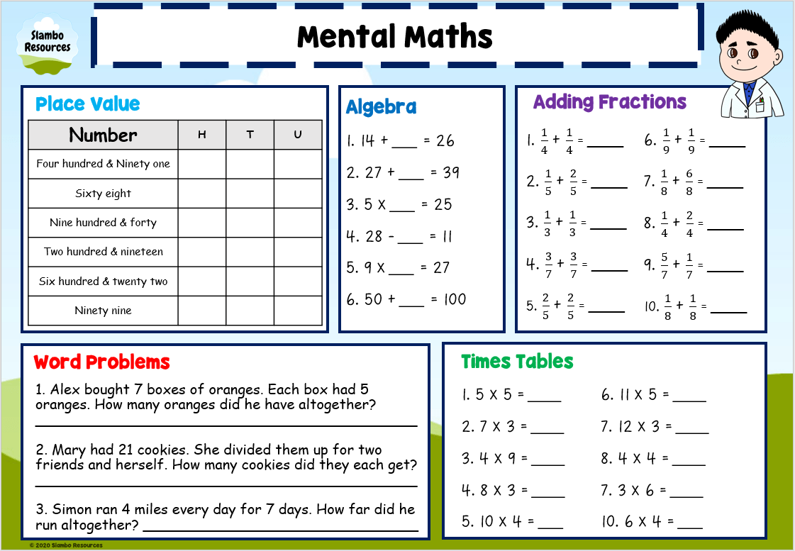 Mental Math Addition And Subtraction Worksheets Grade 3