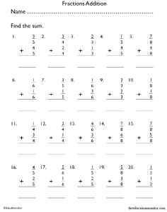 4th Grade Fractions Addition Worksheet EduMonitor