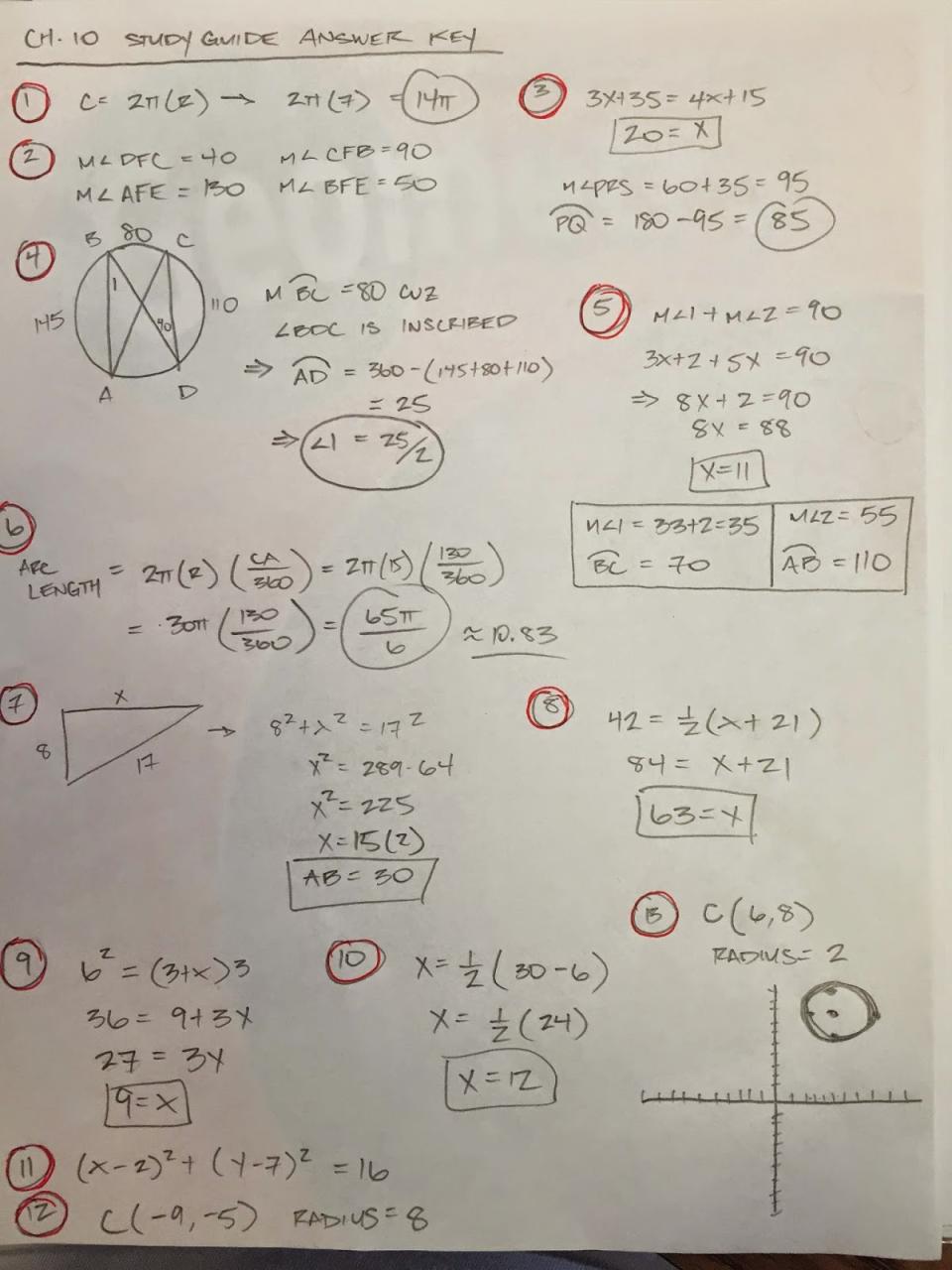 Angles And Arcs Practice Answer Key