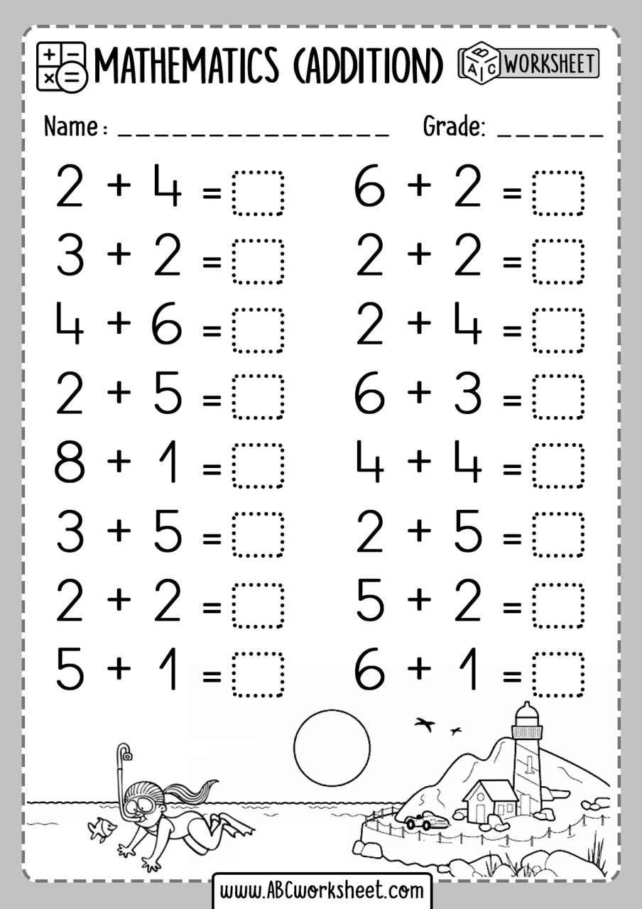 Kindergarten Addition Worksheets 1 Digit ABC Worksheet