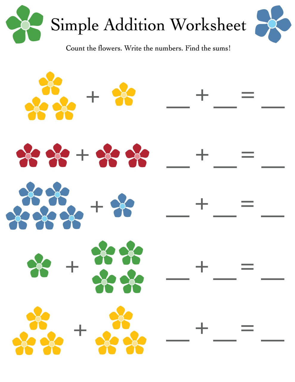 Free printable math worksheets for kindergarten (addition) PDF