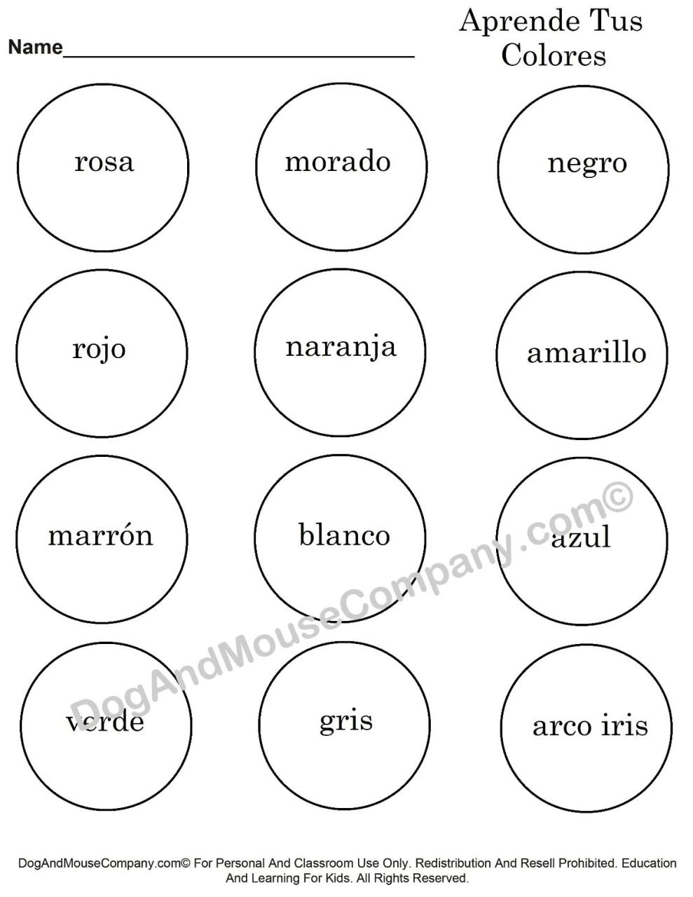 Learn Your Colors In Spanish Aprende Tus Colores Coloring Page Wor
