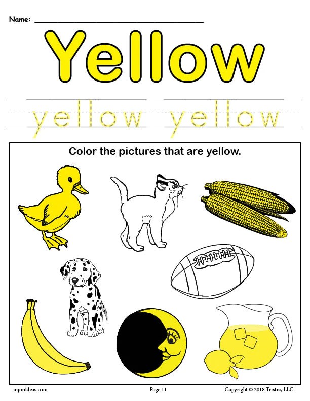 Color Yellow Worksheets For Kindergarten