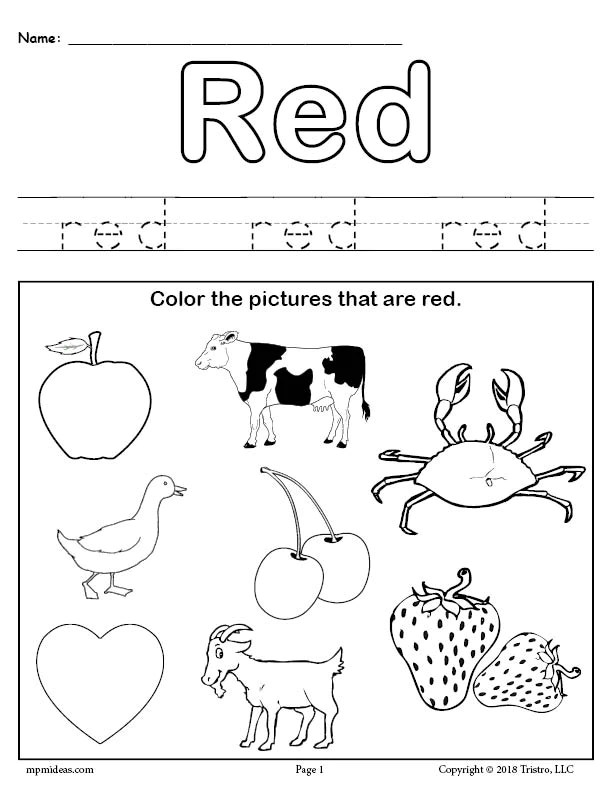 The Color Red Worksheets For Kindergarten