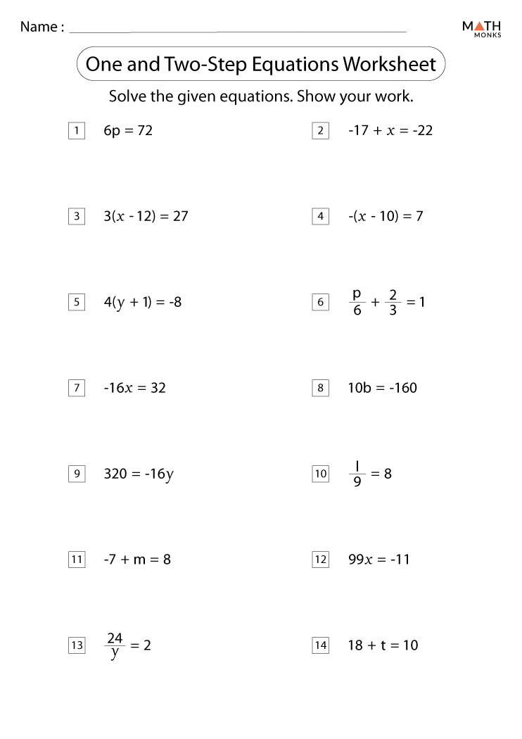Two Step Algebra Equations Worksheets Pdf