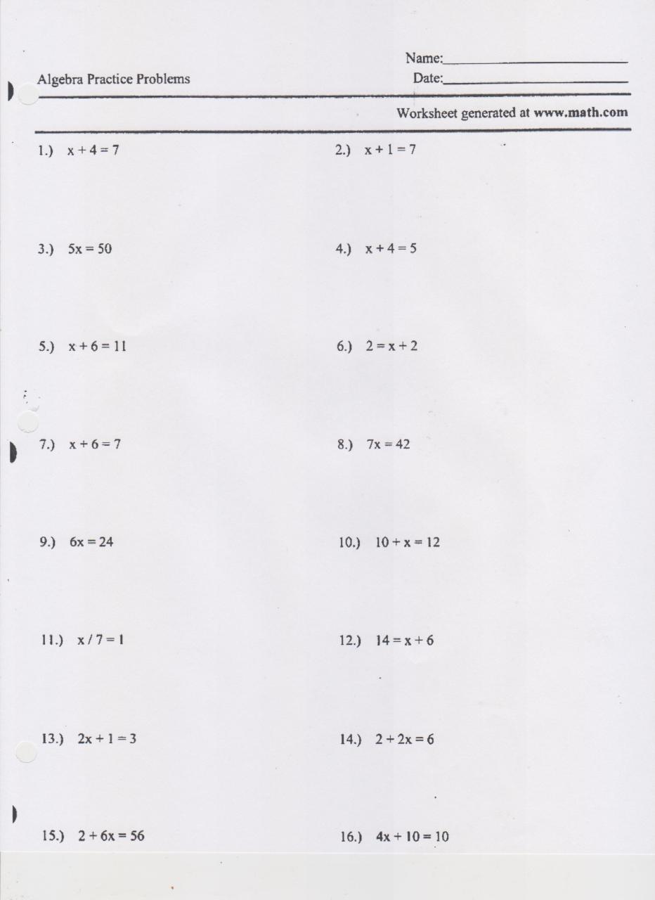 Writing And Solving One Step Equations Worksheet