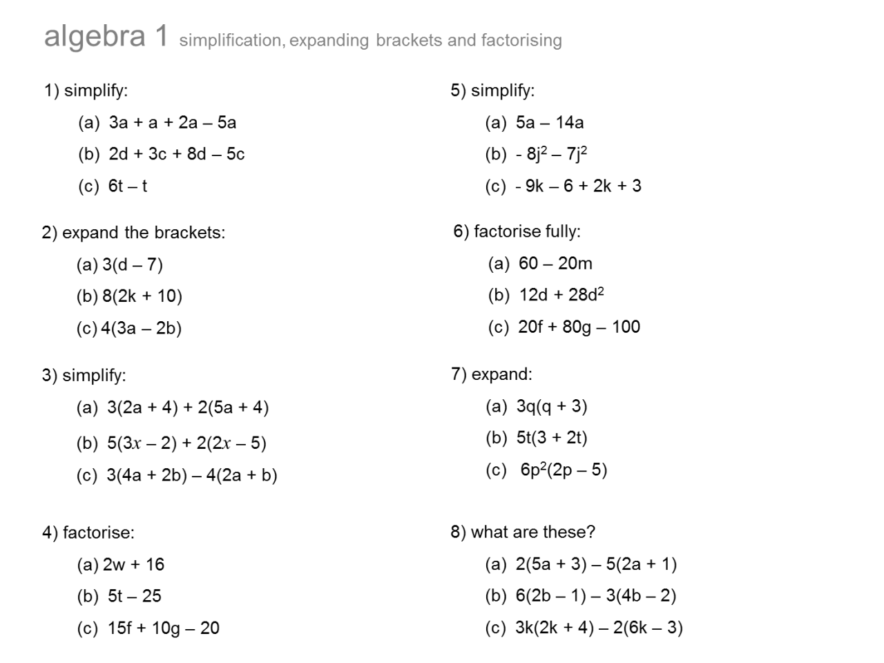Easy Algebra 1 Problems