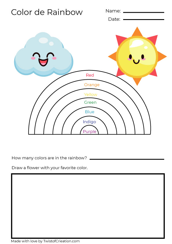 Rainbow Worksheet for Preschool and Kindergarten Twist of Creation