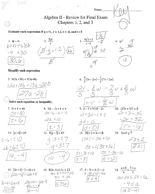 Math Classes Spring 2012 Algebra II Answer Keys Uploaded May 7