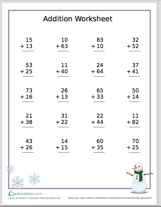 Free TwoDigit Addition Worksheet for Grade 1 The Momma Chronicles