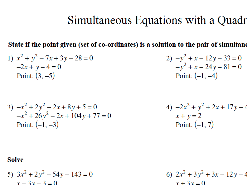 GCSE Maths Revision Simultaneous Equations with a Quadratic Teaching