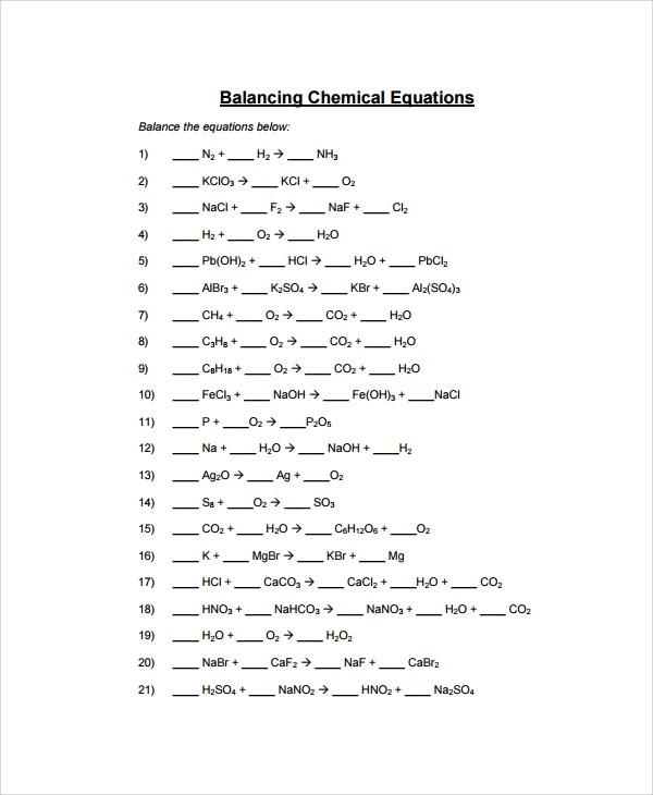 Balance Equation Worksheet With Answers