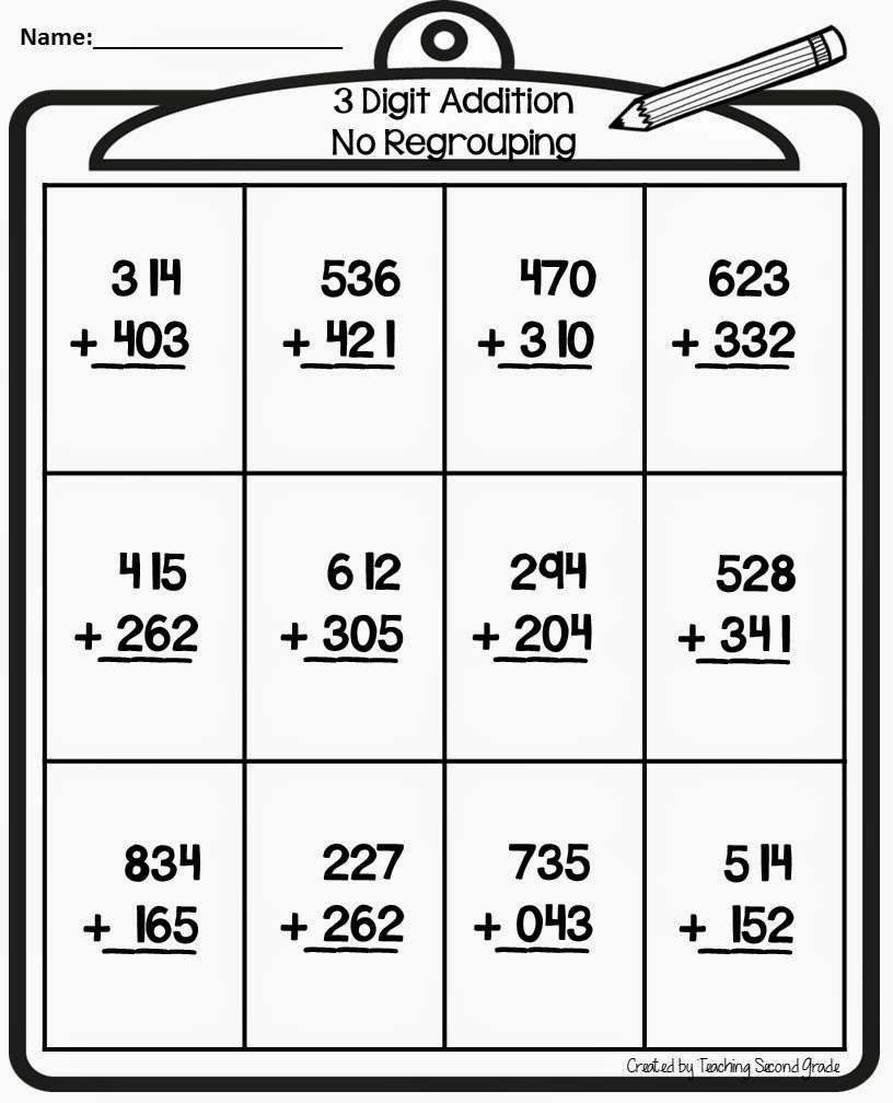 Triple Digit Addition Without Regrouping Worksheets
