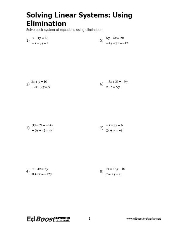 30 Systems Of Equations Elimination Method Worksheet Answers
