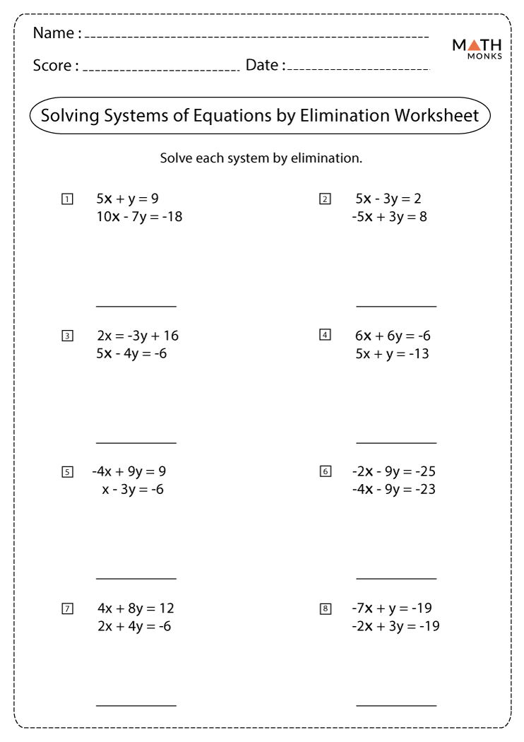 Worksheet Systems Of Equations Elimination