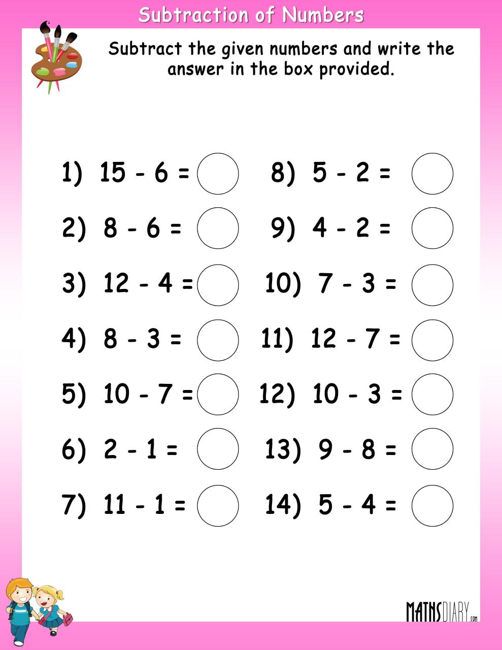 Addition And Subtraction Worksheets 1St Grade