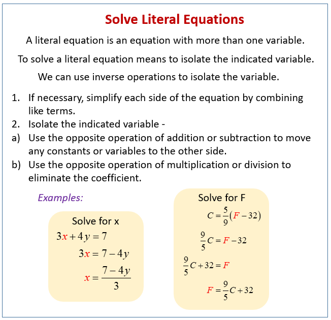 Literal Equations Worksheet #3 Answer Key
