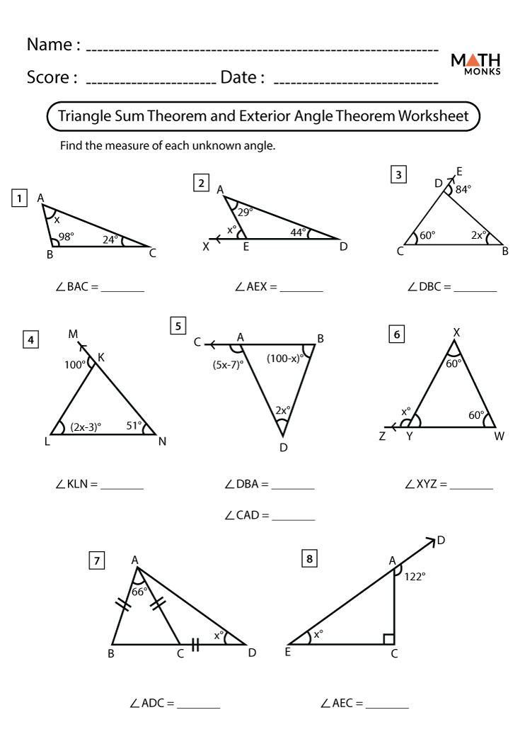 Triangle Sum Theorem Worksheets Math Monks