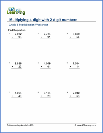 Math Multiplication Worksheets Grade 6