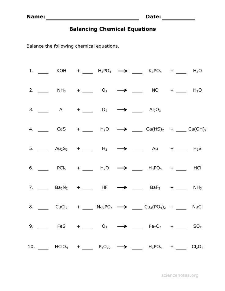 Worksheet Balancing Equations Chemistry A Study Of Matter