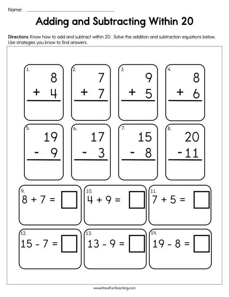 Addition Within 20 Worksheets For Grade 1
