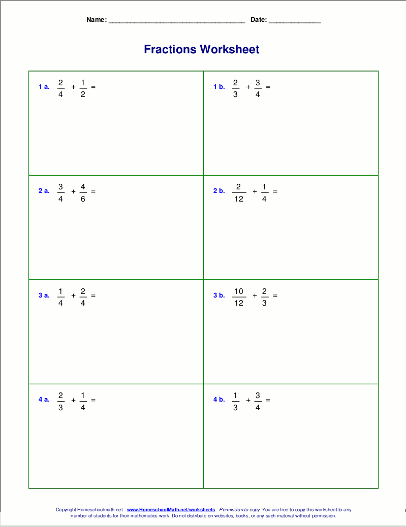 Comparing Fractions With Unlike Denominators Worksheets fraction