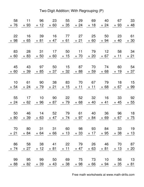 Addition Sheet With Regrouping