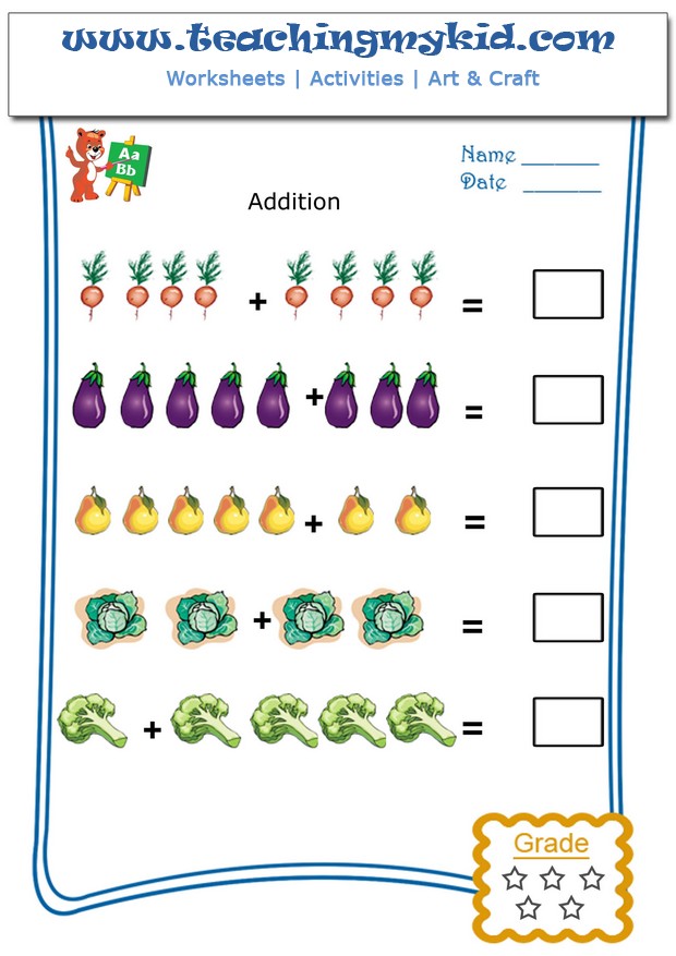 Kindergarten addition worksheets Pictorial Addition 6