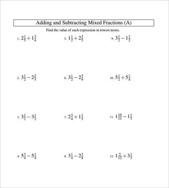 Fraction Addition Subtraction Multiplication Division Rules Pdf