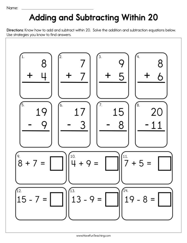 Free Mixed Addition And Subtraction Worksheets For First Grade