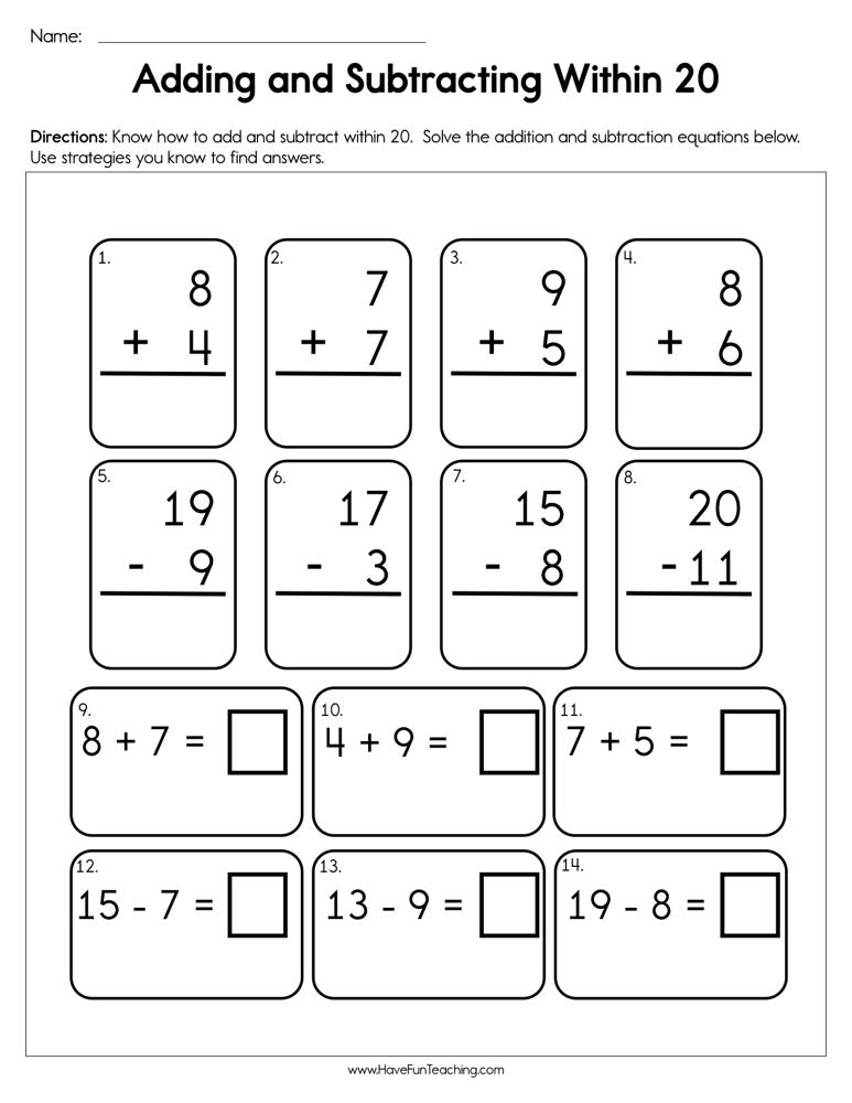 Free Mixed Addition And Subtraction Worksheets For First Grade