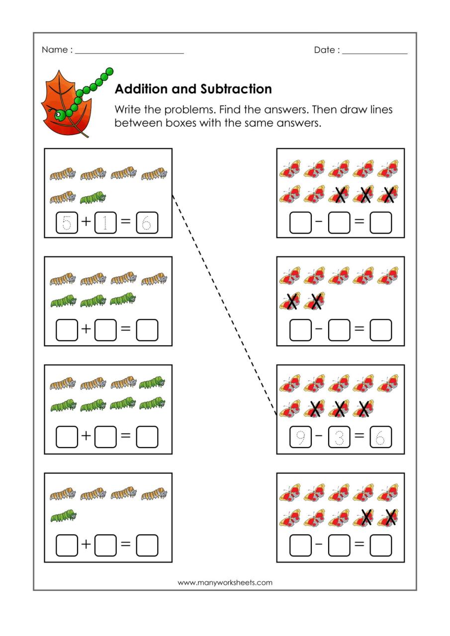 Printable Math Worksheets for Kindergarten Addition and Subtraction