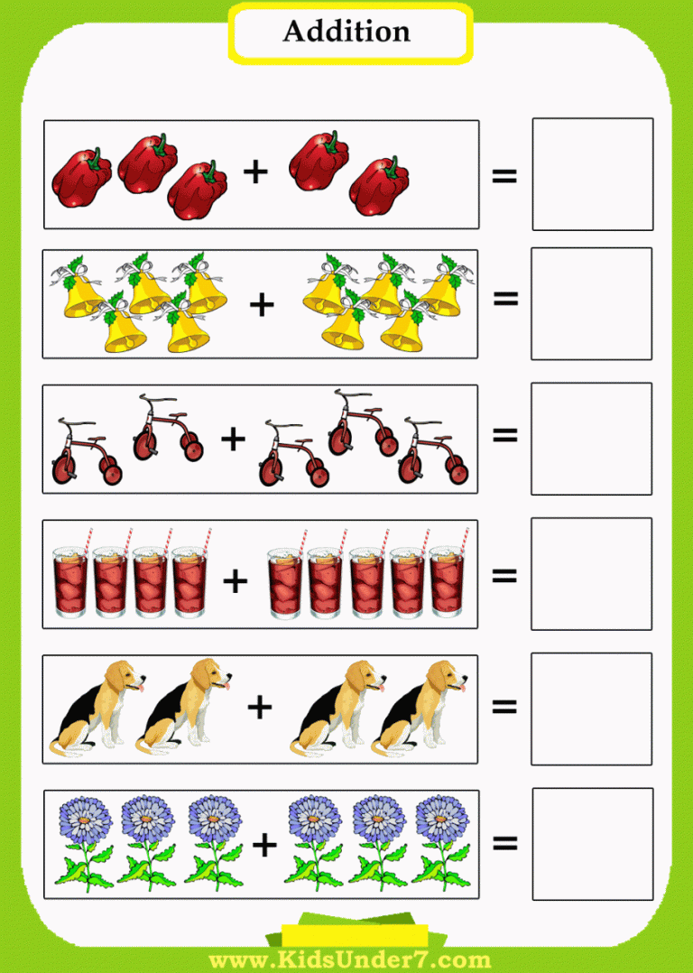 Addition Objects Worksheets Kindergarten