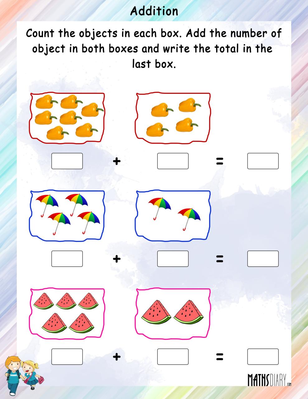 Free Addition Coloring Worksheets For First Grade