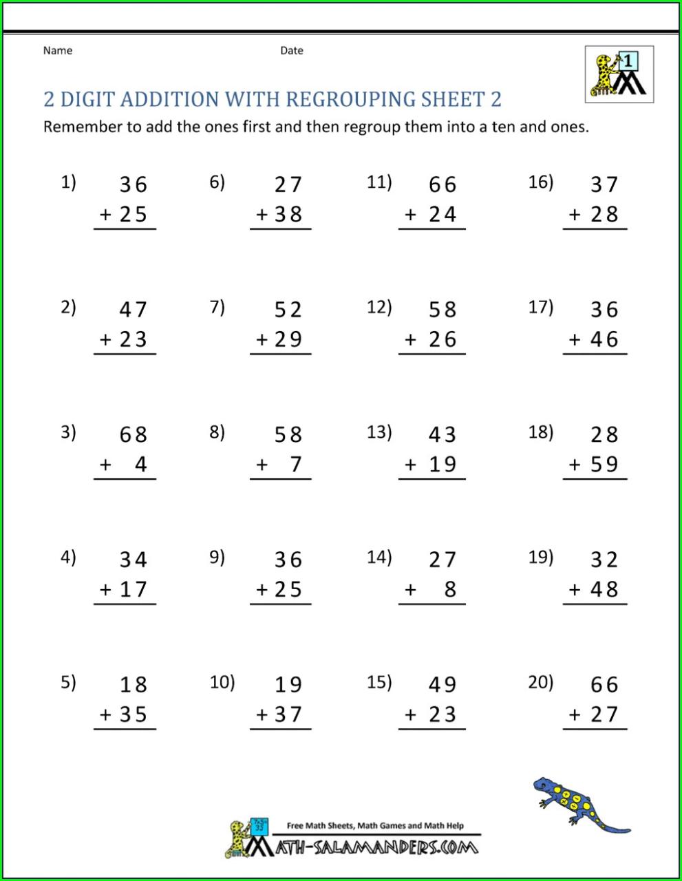 Addition Worksheets For Grade 1 With Regrouping