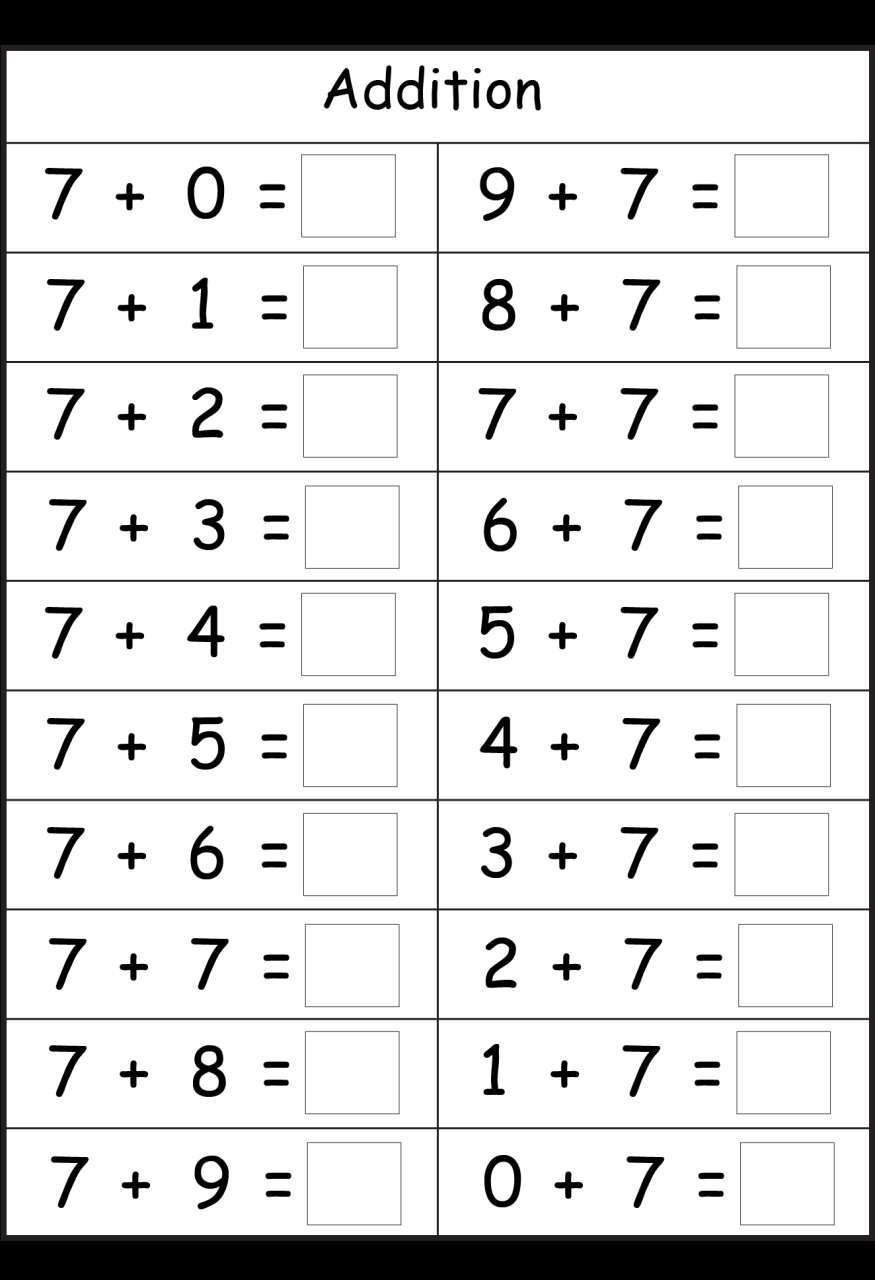 Basic Addition And Subtraction Worksheets Free