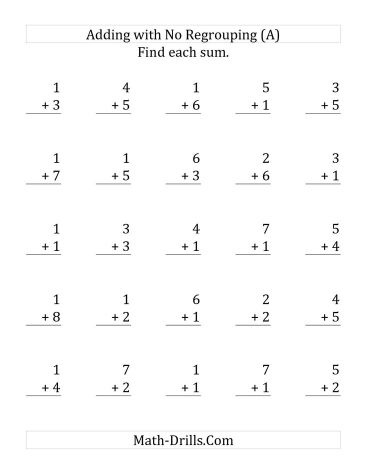 25 SingleDigit Addition Questions with No Regrouping (A) Math