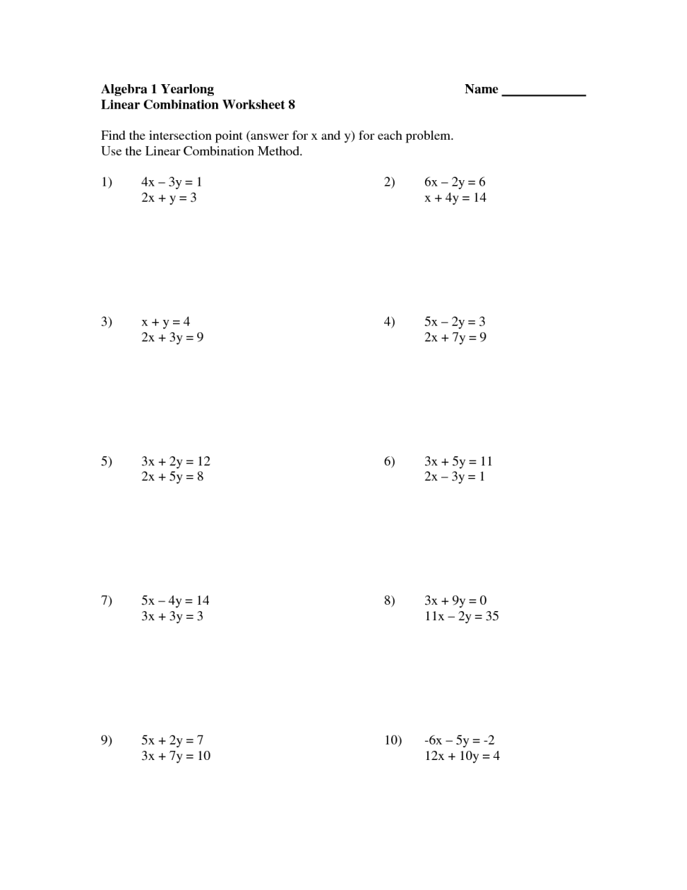 Solving Systems Of Equations By Graphing Worksheet Pre Algebra