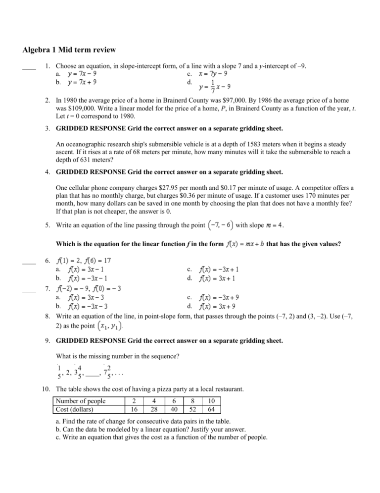 Extended Algebra 1 Functions Worksheet 4 Answer Key