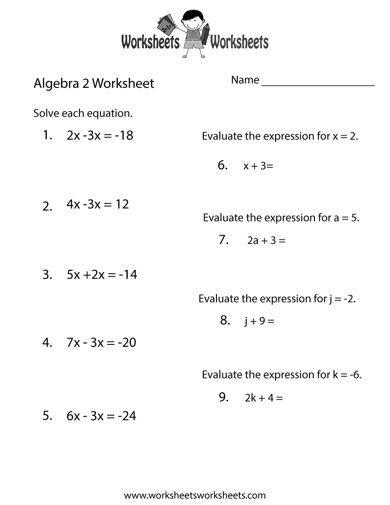 Algebra 2 Review Worksheet Free Printable Educational Worksheet