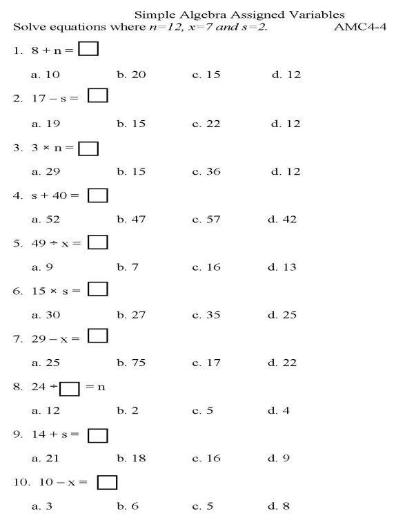 Solve For X Free Worksheets