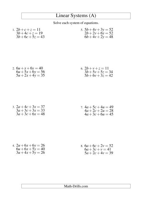 Worksheet On Solving Systems Of Equations With 3 Variables
