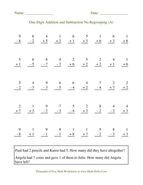 Worksheet On Addition And Subtraction Of Numbers