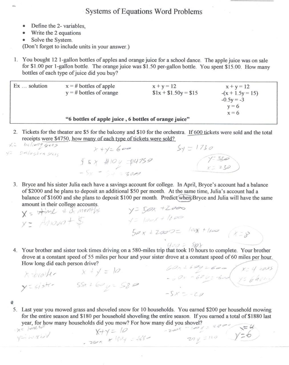 Two Step Equations Worksheet Whole Numbers