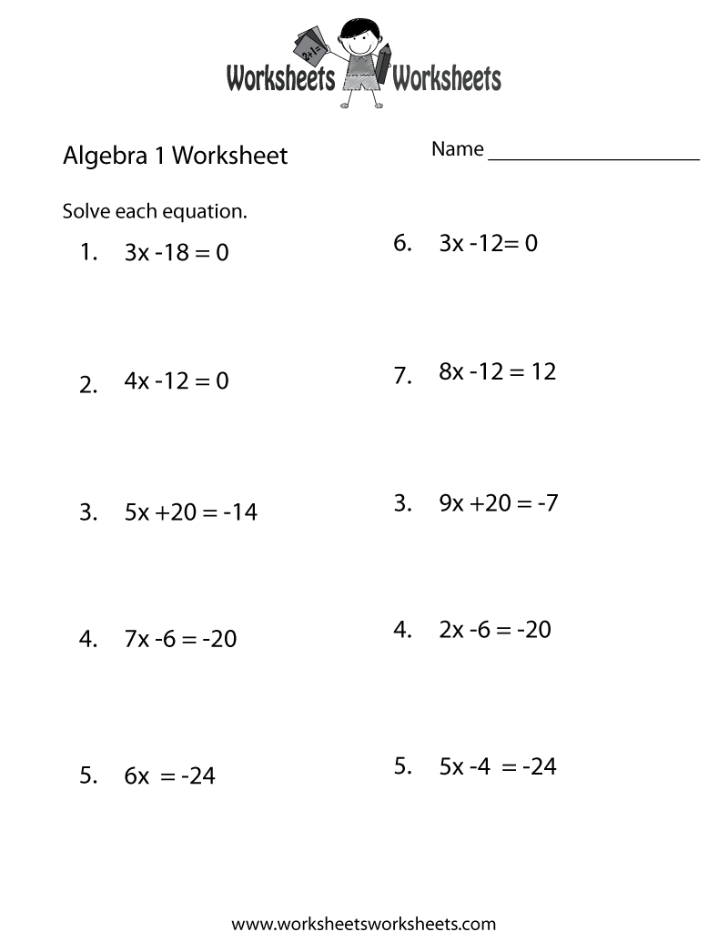 Algebra 1 Practice Worksheet Printable Algebra worksheets, Printable