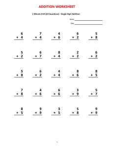 Addition 1 minute drill (10 Math Worksheets with answers)/pdf/ Year 1,2